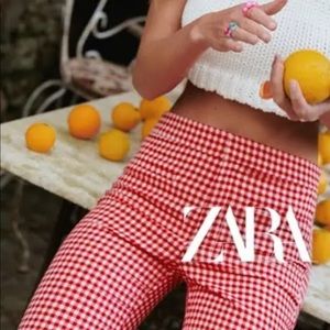 ZARA RED GINGHAM DRESS PANTS